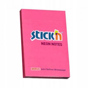 Karteczki samoprzylepne Stick'n 76x51mm, 100szt różowe neon